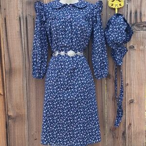 Handmade Prairie Dress + Bonnet Set Cottagecore Floral Cotton Small